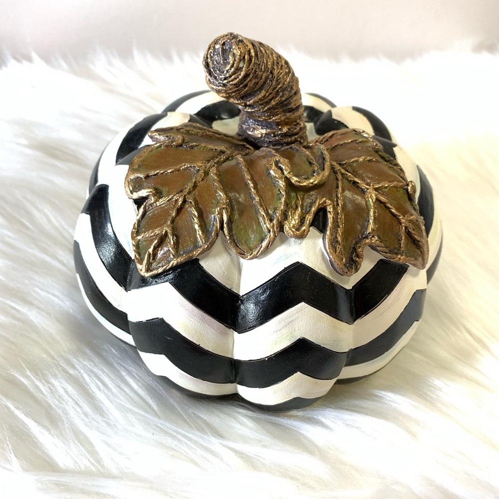 Mackenzie-Childs Black & White Chevron Pumpkin ~ Small NEW NO BOX